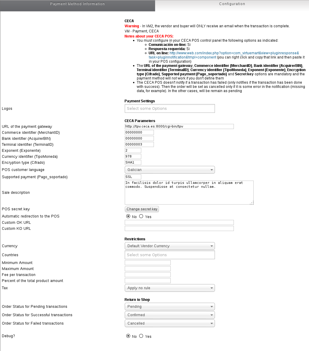 tpv virtual CECA virtuemart